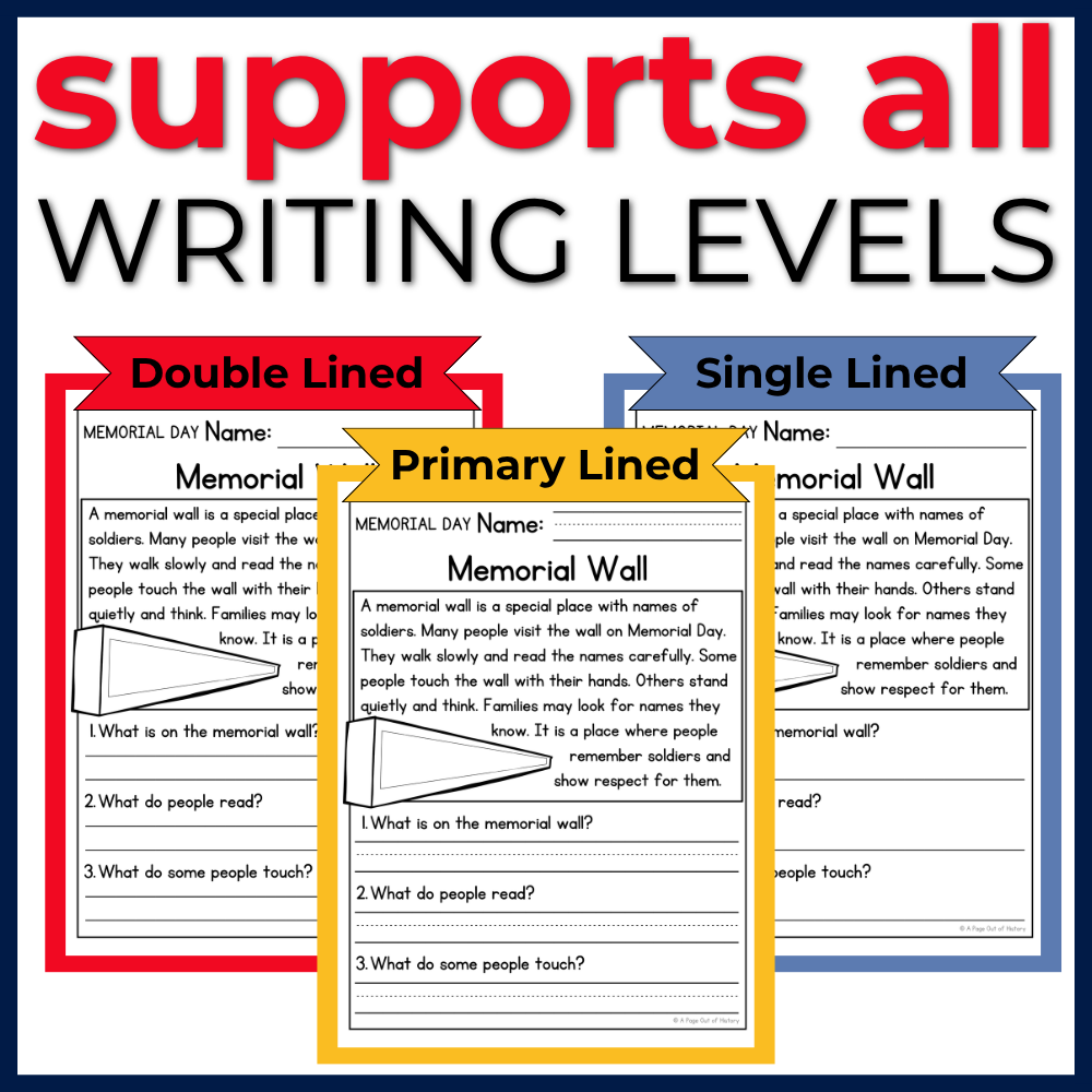 Memorial Day Reading Comprehension Passages + Questions