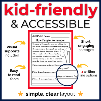 Memorial Day Reading Comprehension Passages + Questions