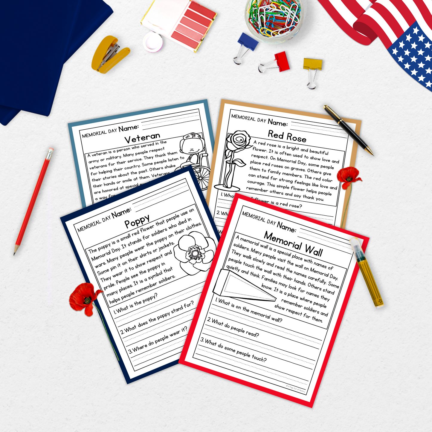 Memorial Day Reading Comprehension Passages + Questions