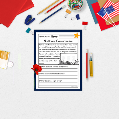 Memorial Day Reading Comprehension Passages + Questions