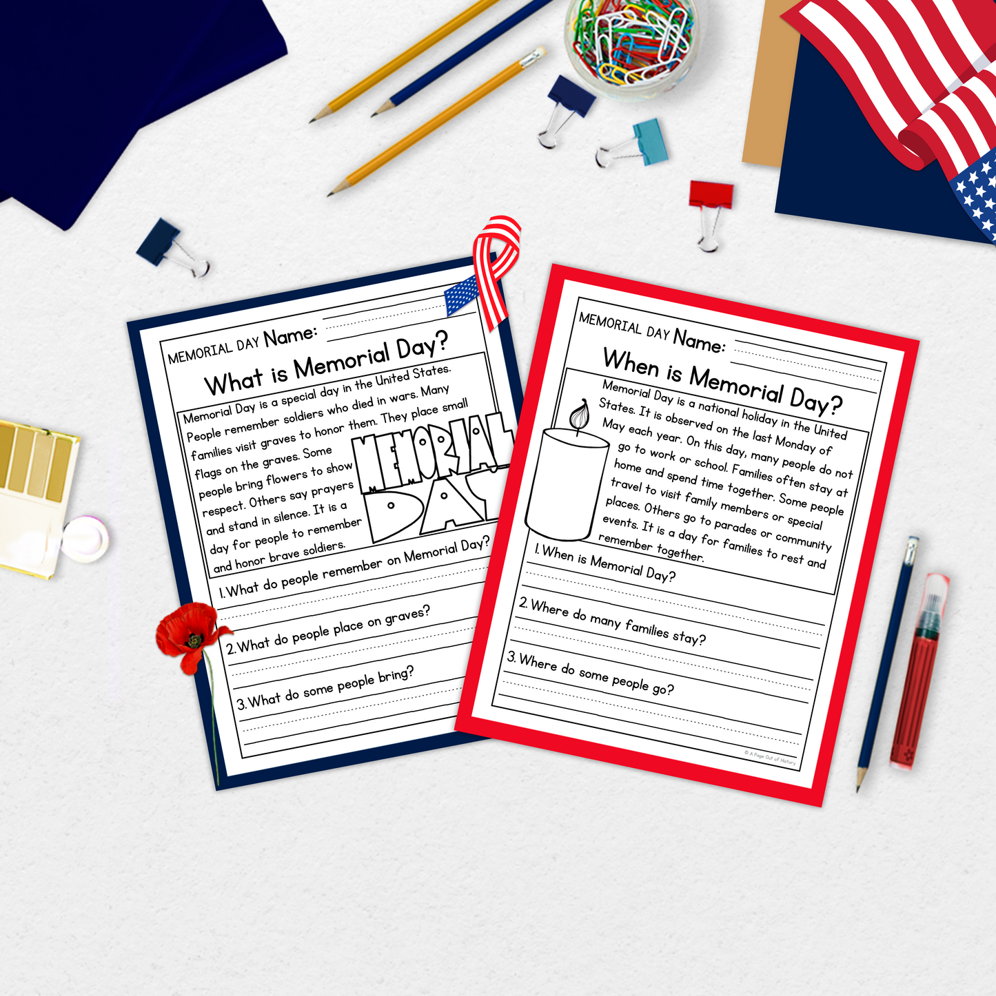 Memorial Day Reading Comprehension Passages + Questions