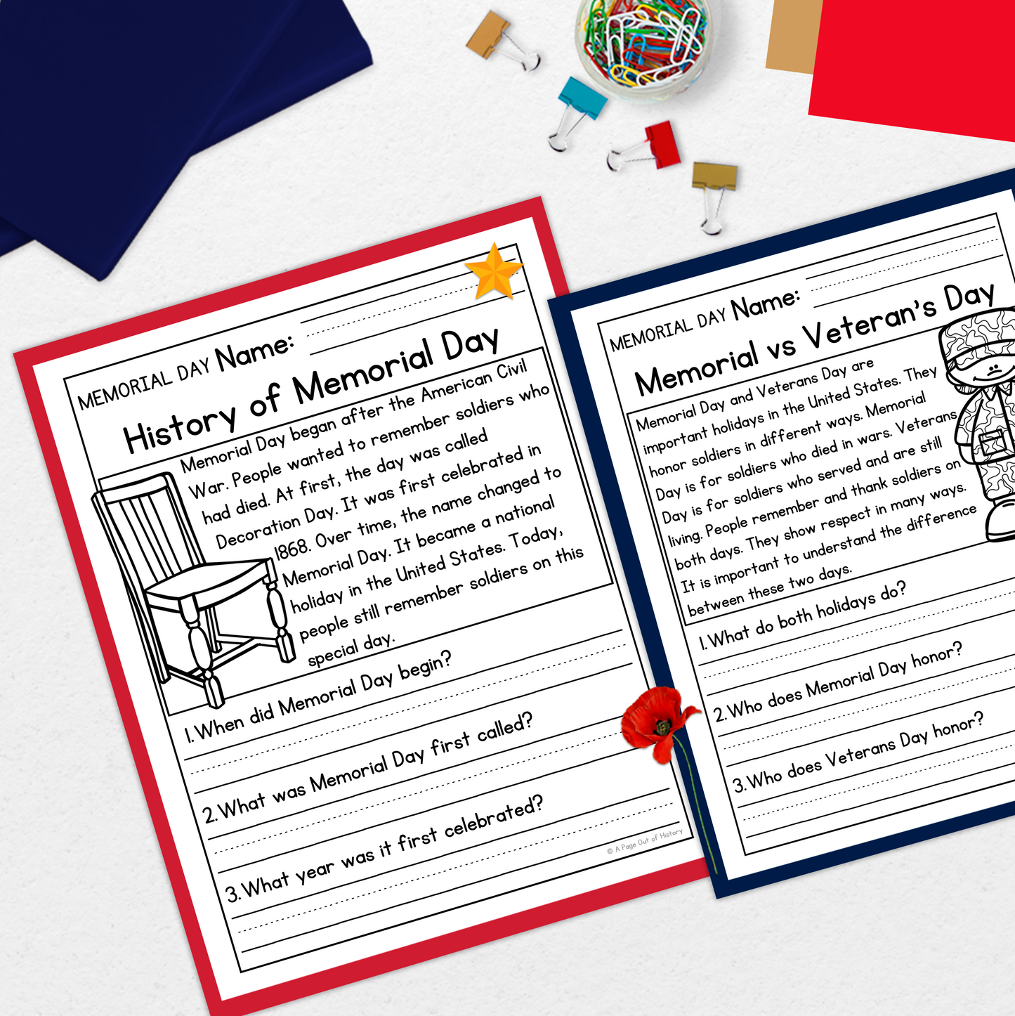 Memorial Day Reading Comprehension Passages + Questions