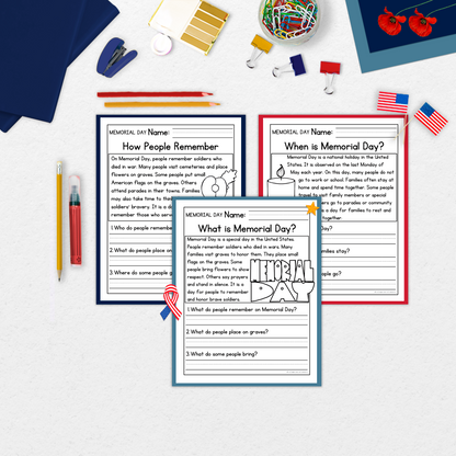 Memorial Day Reading Comprehension Passages + Questions
