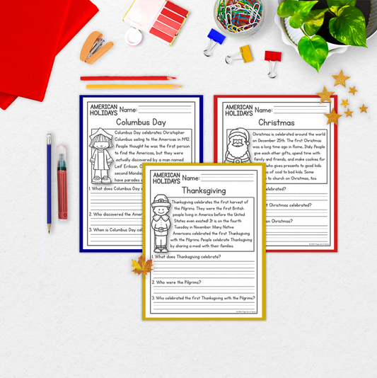 American US Holidays Reading Comprehension Passages + Questions