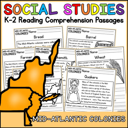 Mid Atlantic Colonies Reading Comprehension Passages + Questions
