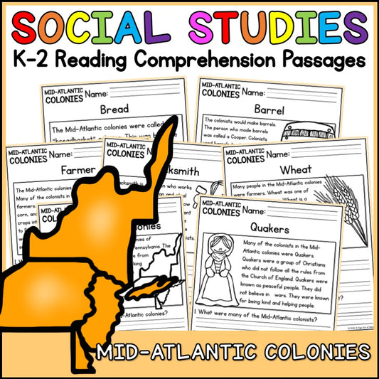 Mid Atlantic Colonies Reading Comprehension Passages + Questions