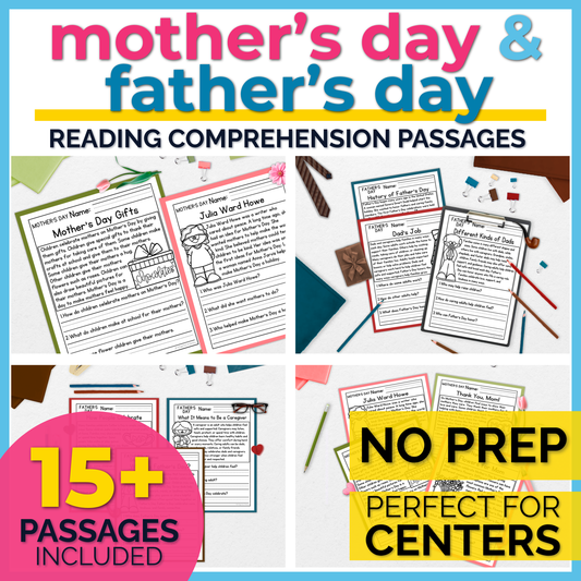 Mother's and Father's Day Reading Comprehension Passages+Questions