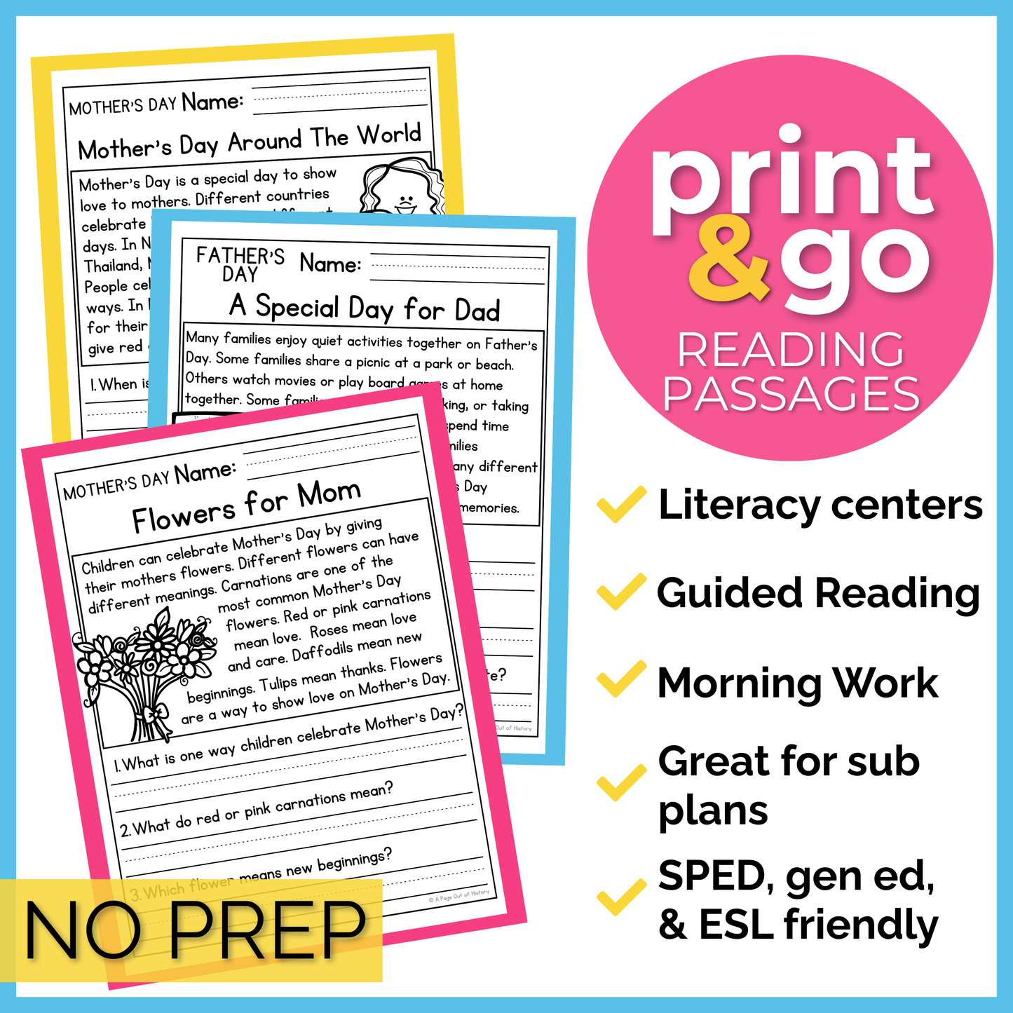 Mother's and Father's Day Reading Comprehension Passages+Questions