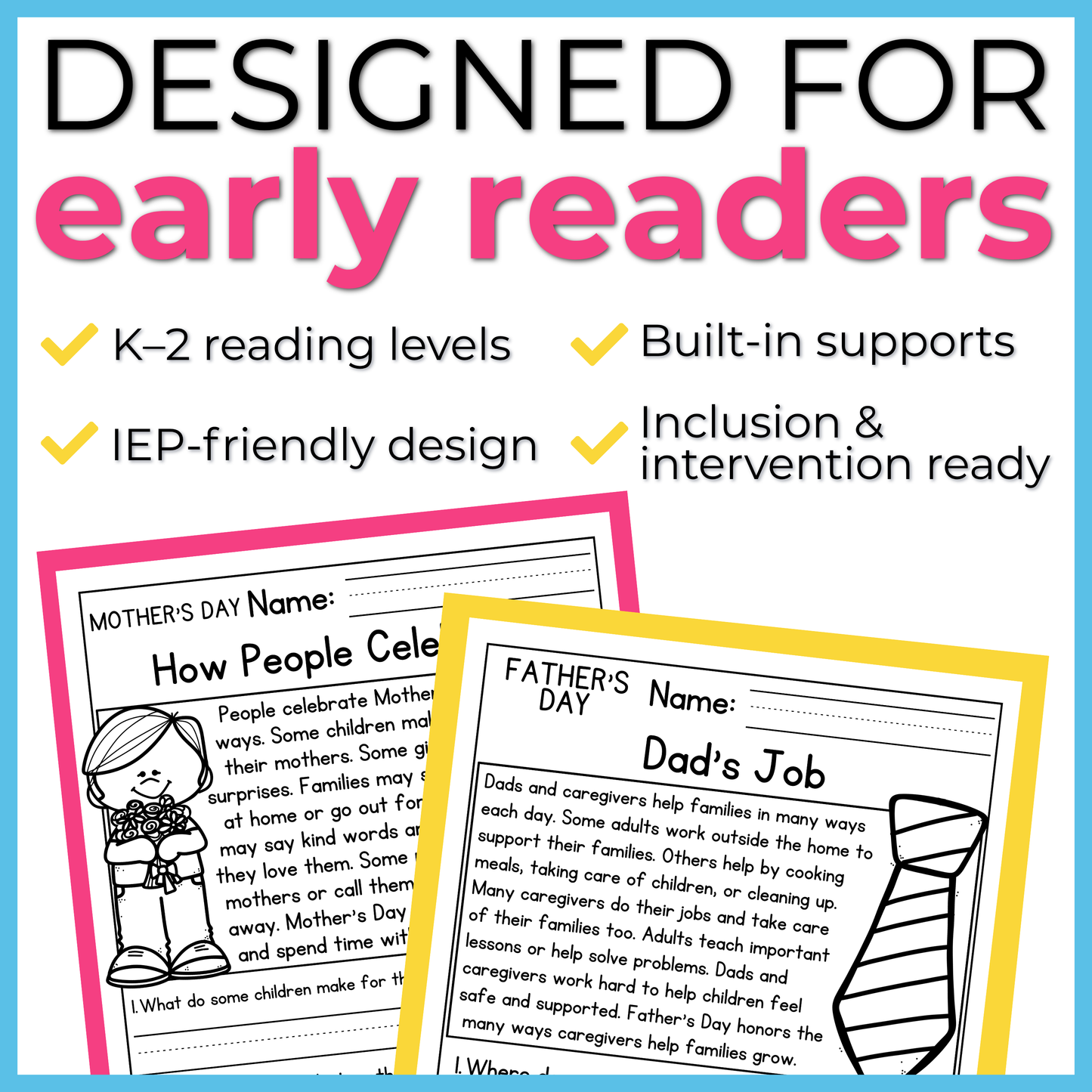 Mother's and Father's Day Reading Comprehension Passages+Questions