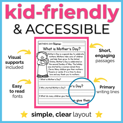 Mother's and Father's Day Reading Comprehension Passages+Questions