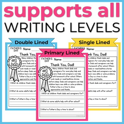 Mother's and Father's Day Reading Comprehension Passages+Questions