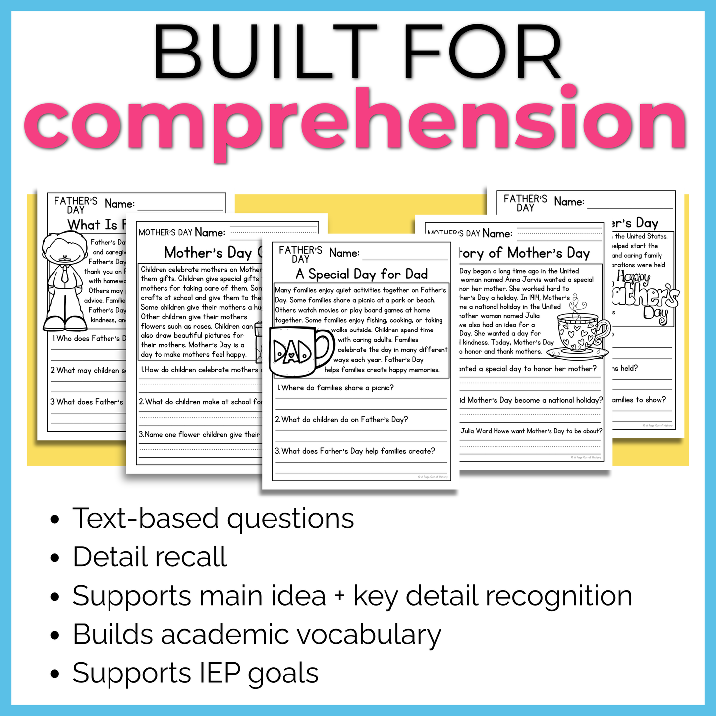 Mother's and Father's Day Reading Comprehension Passages+Questions