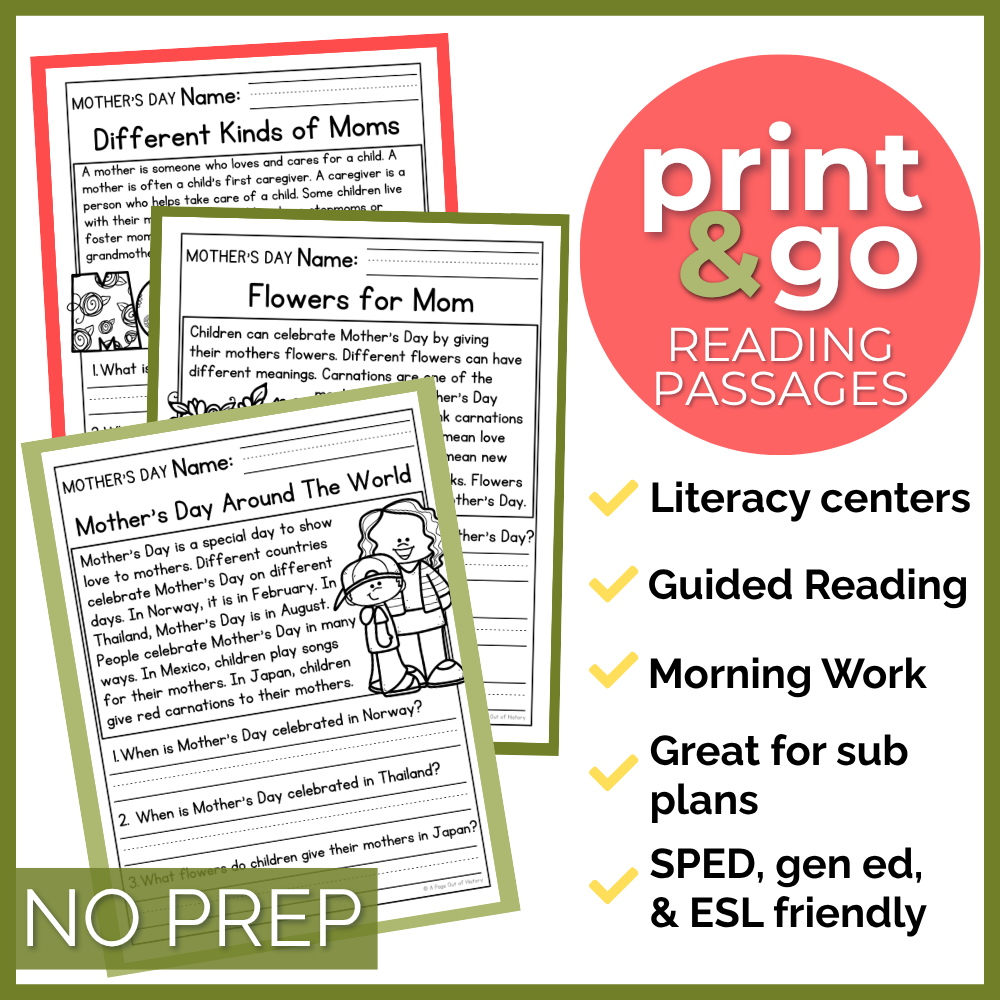 Mother's Day Comprehension Passages + Questions
