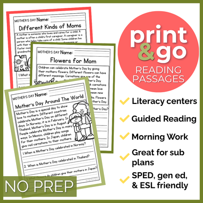Mother's Day Comprehension Passages + Questions