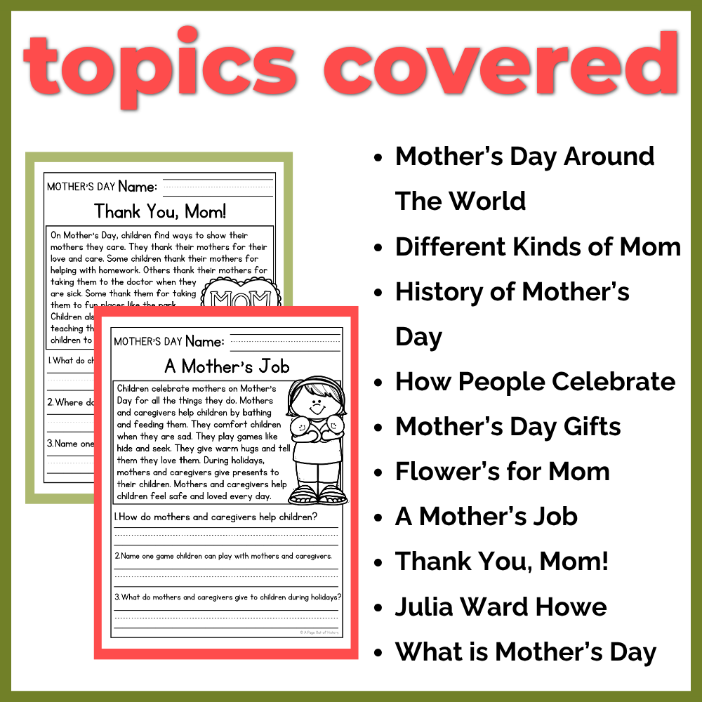 Mother's Day Comprehension Passages + Questions