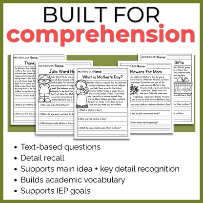 Mother's Day Comprehension Passages + Questions