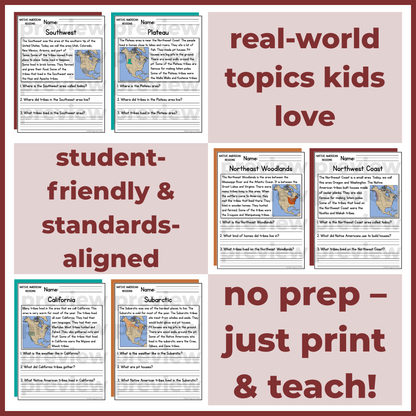 Native American Indigenous Regions Reading Comprehension Passages + Questions