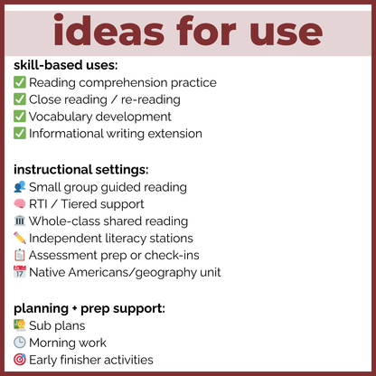 Native American Indigenous Regions Reading Comprehension Passages + Questions