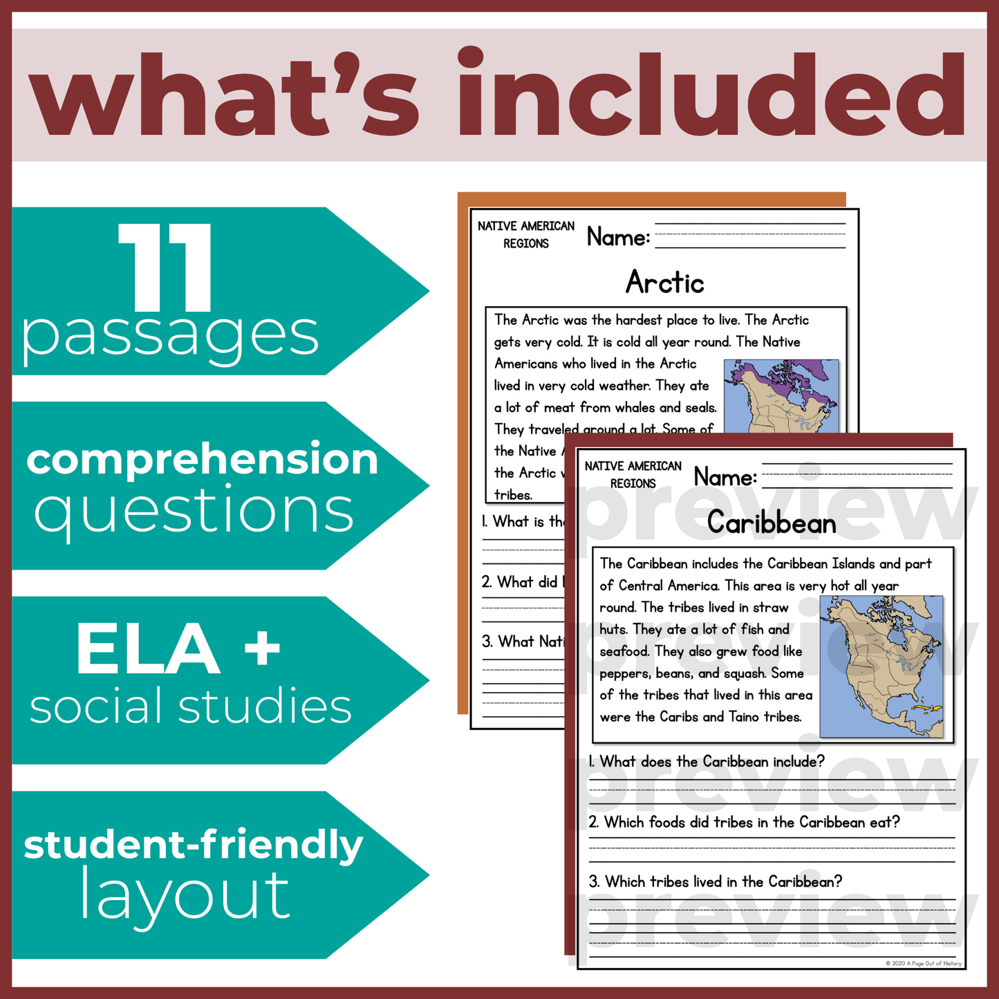 Native American Indigenous Regions Reading Comprehension Passages + Questions