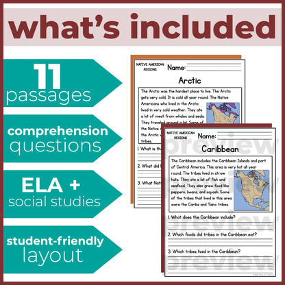 Native American Indigenous Regions Reading Comprehension Passages + Questions