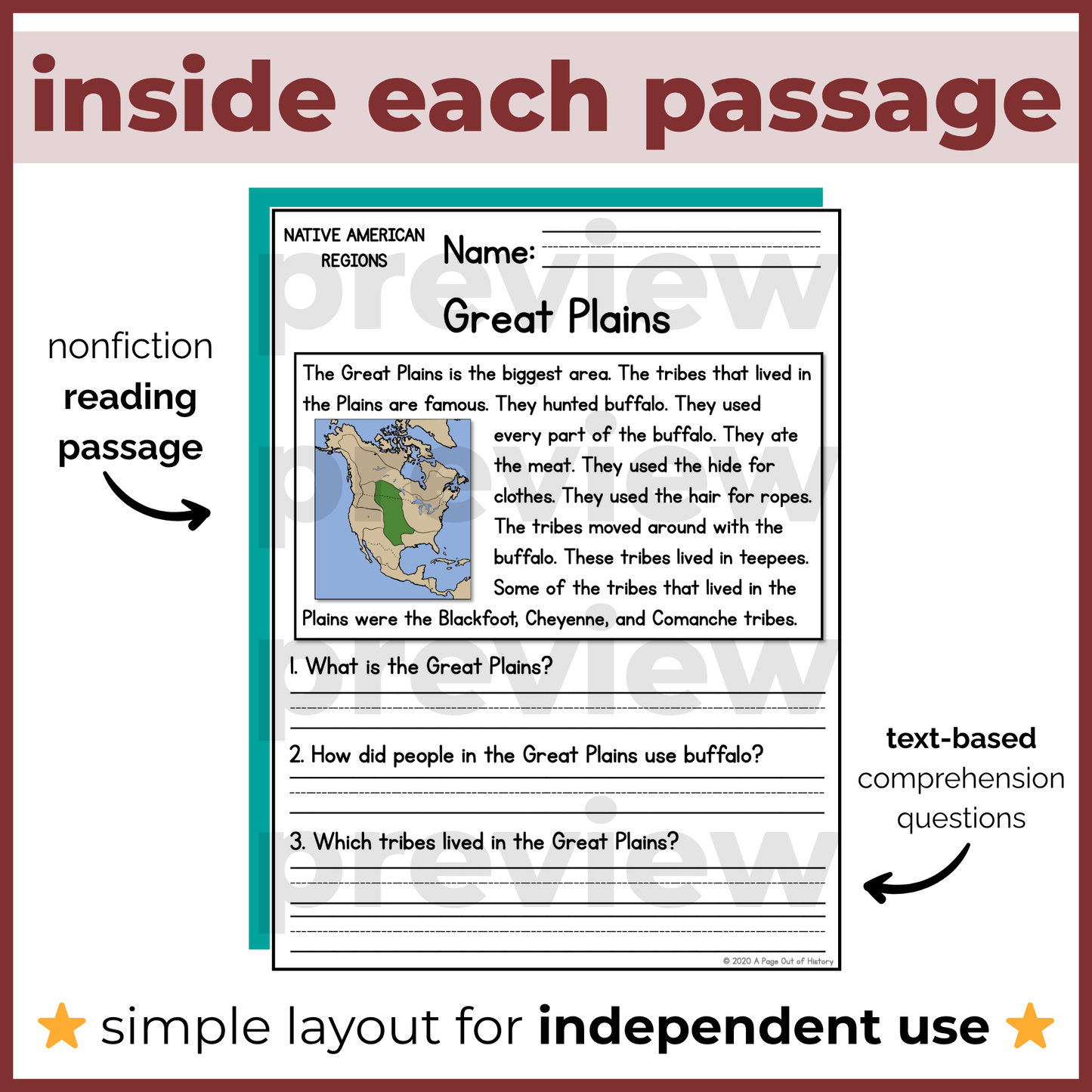 Native American Indigenous Regions Reading Comprehension Passages + Questions