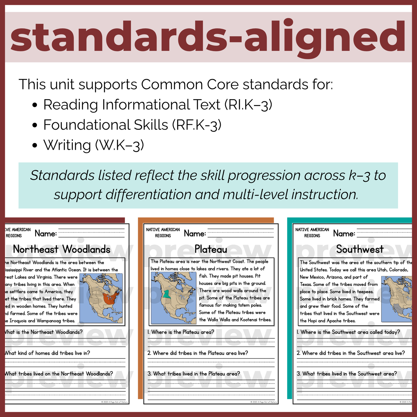 Native American Indigenous Regions Reading Comprehension Passages + Questions