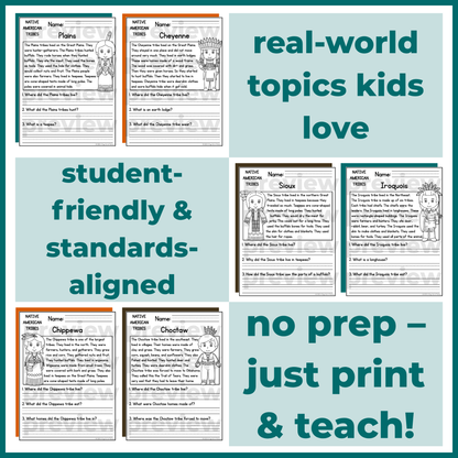 Native American Indigenous Tribes Reading Comprehension Passages + Questions