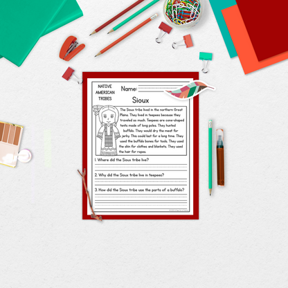 Native American Indigenous Tribes Reading Comprehension Passages + Questions