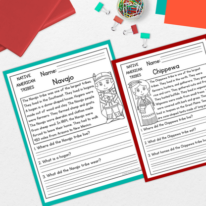 Native American Indigenous Tribes Reading Comprehension Passages + Questions