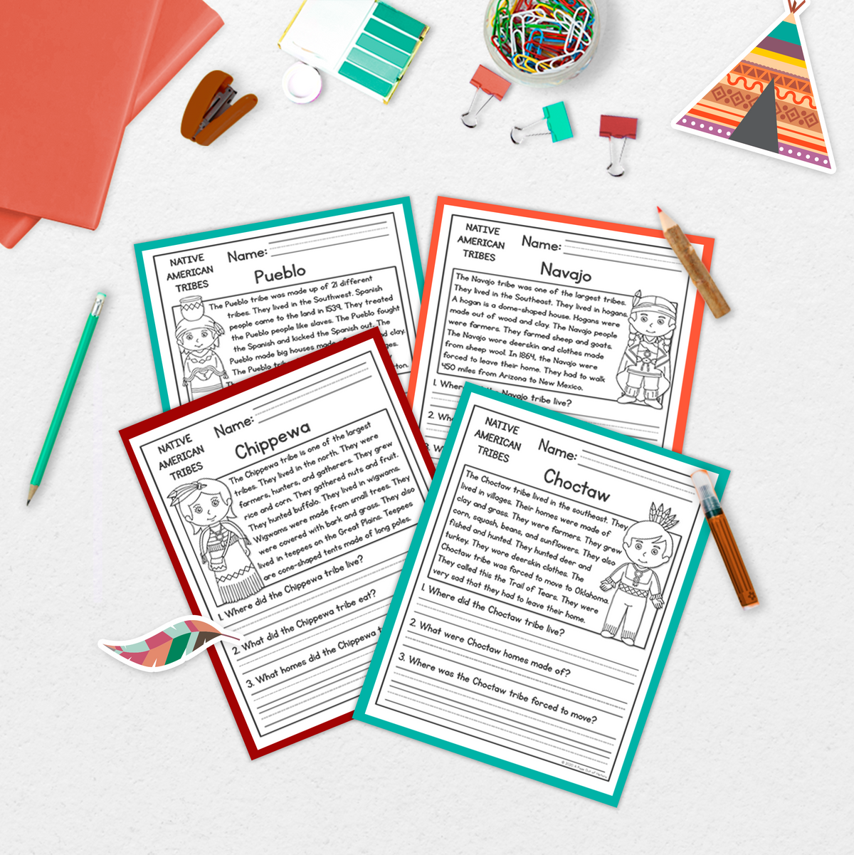 Native American Indigenous Tribes Reading Comprehension Passages + Questions