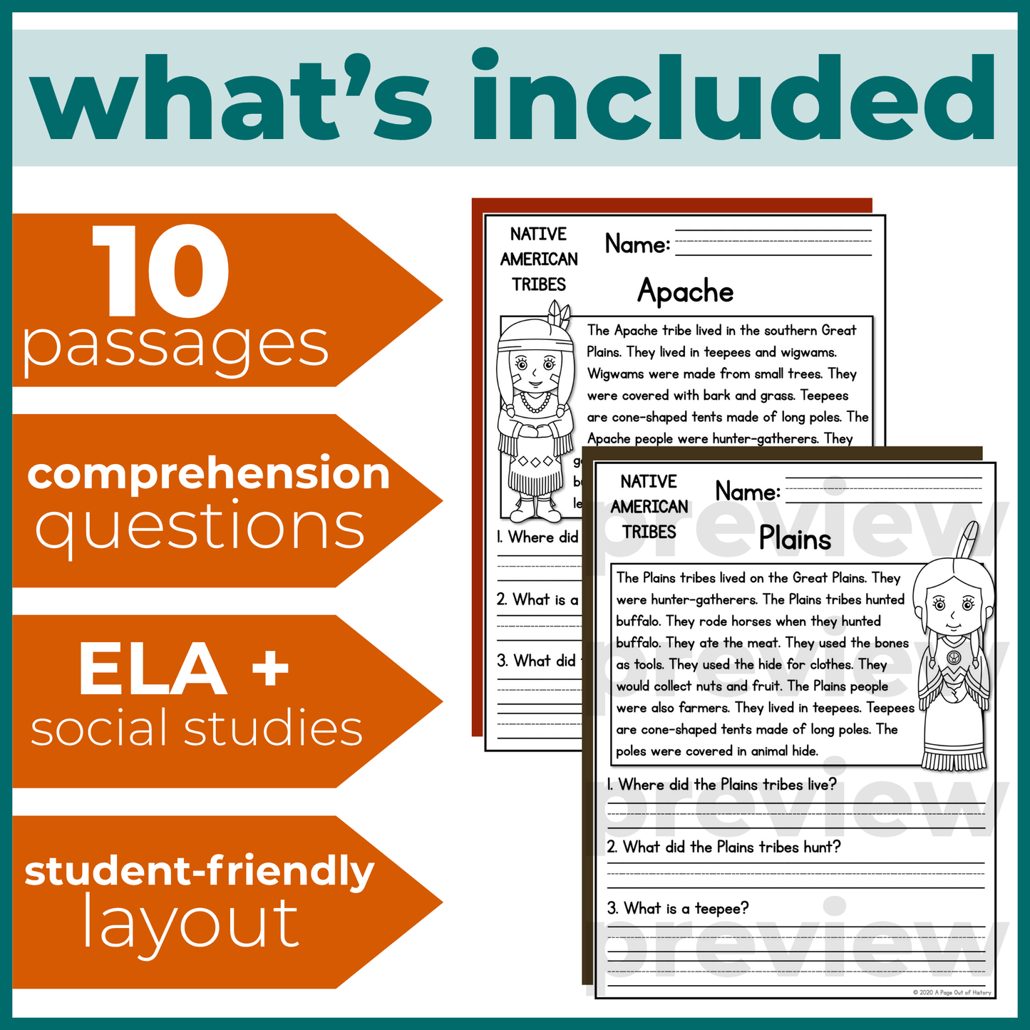 Native American Indigenous Tribes Reading Comprehension Passages + Questions