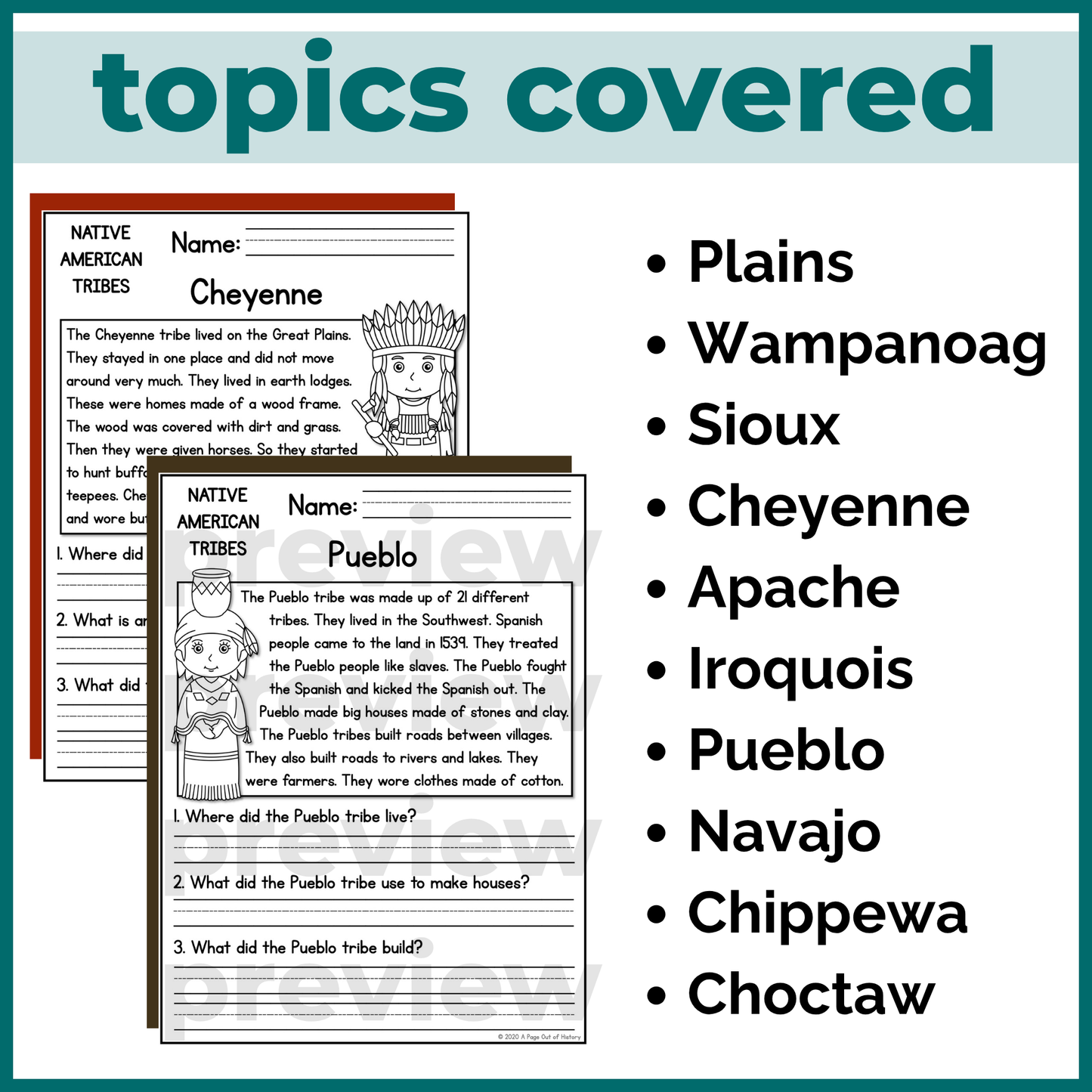 Native American Indigenous Tribes Reading Comprehension Passages + Questions