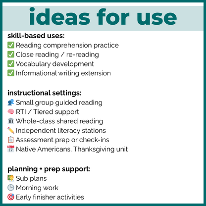 Native American Indigenous Tribes Reading Comprehension Passages + Questions
