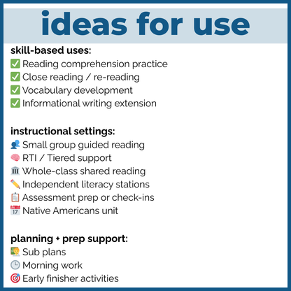 Native Americans Indigenous People Reading Comprehension Passages + Questions