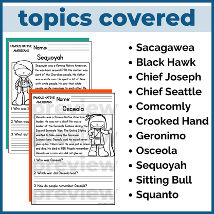 Native Americans Indigenous People Reading Comprehension Passages + Questions