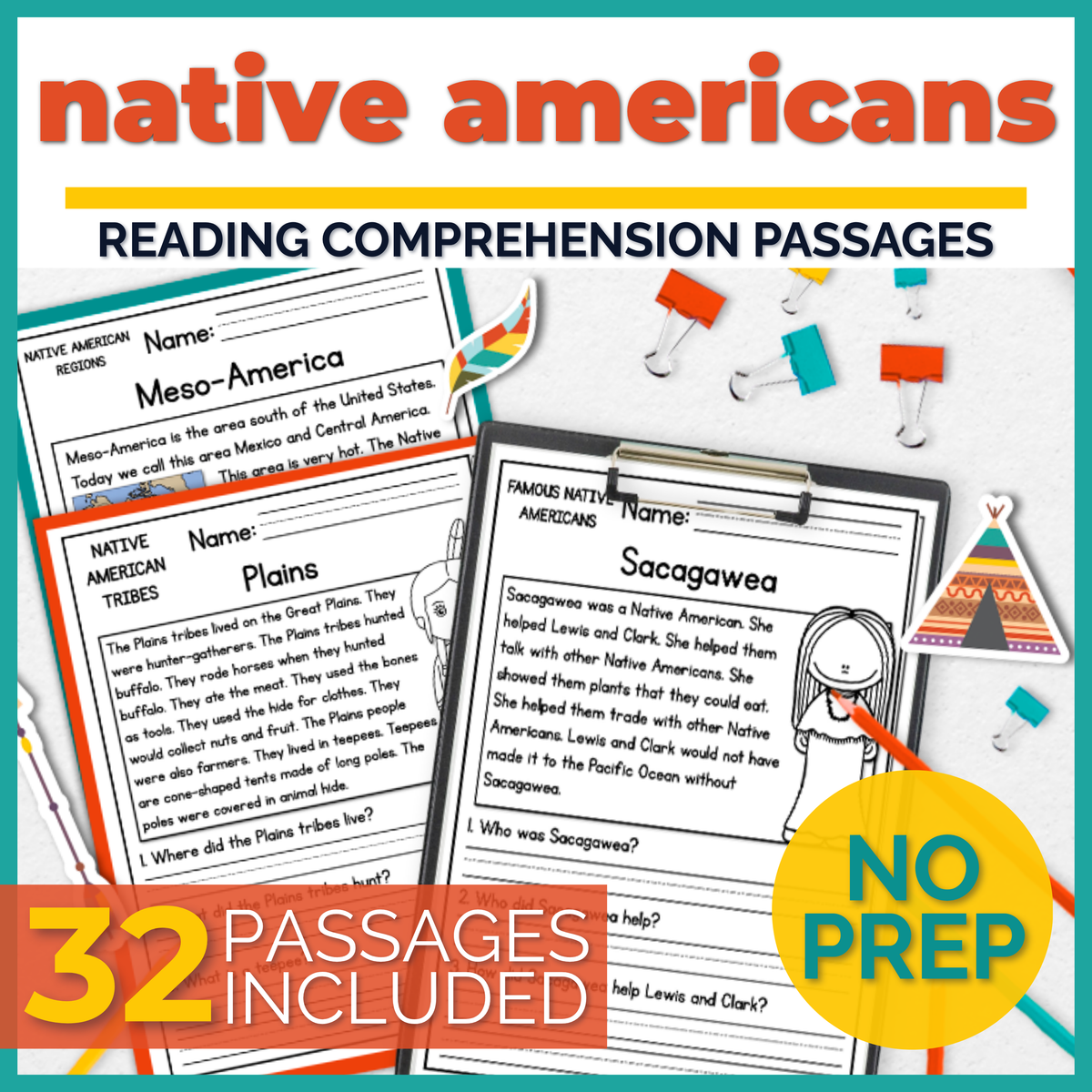 Native Americans Reading Comprehension Passages + Questions