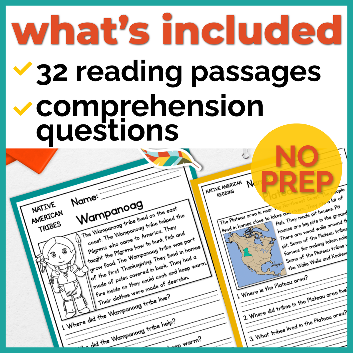 Native Americans Reading Comprehension Passages + Questions