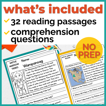 Native Americans Reading Comprehension Passages + Questions