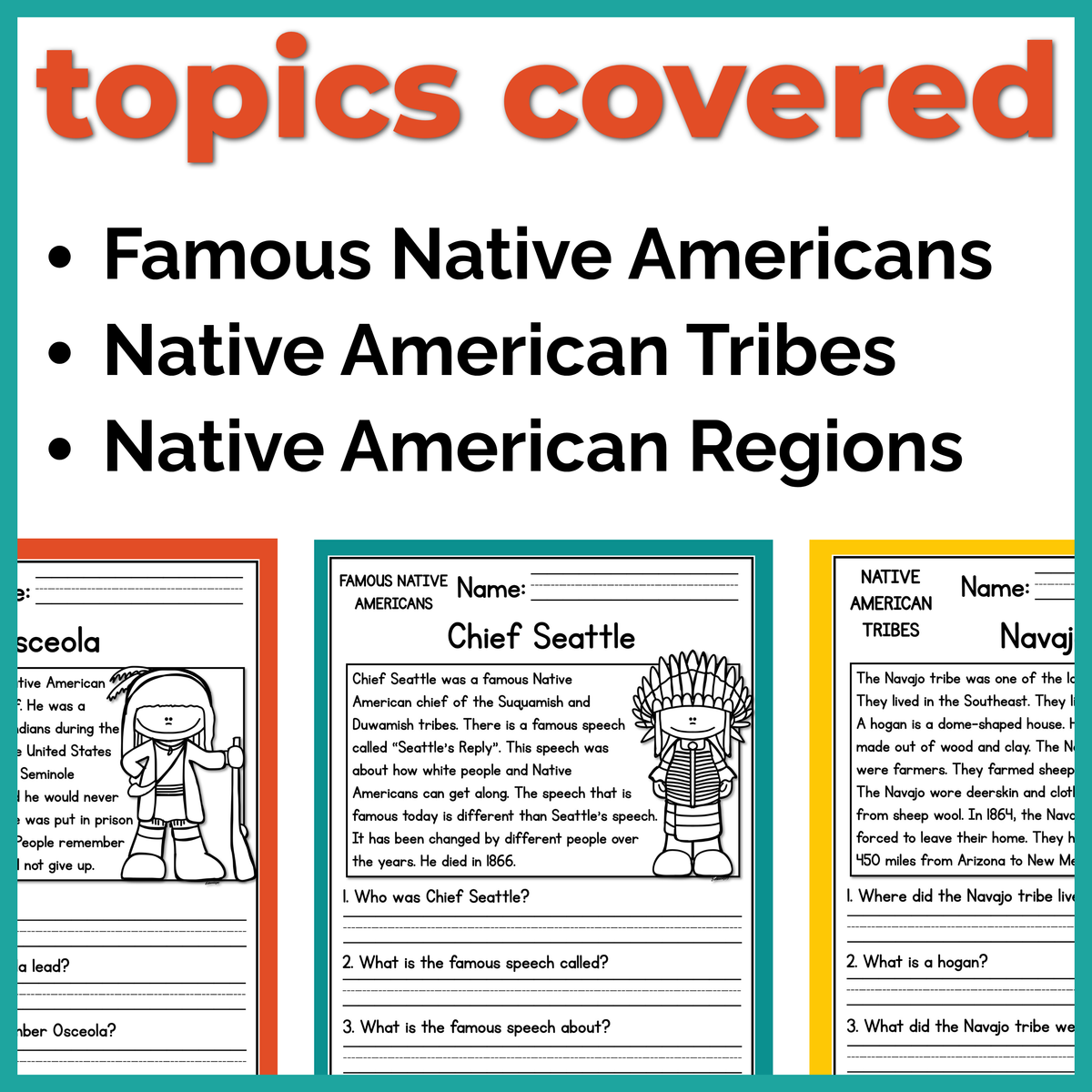 Native Americans Reading Comprehension Passages + Questions