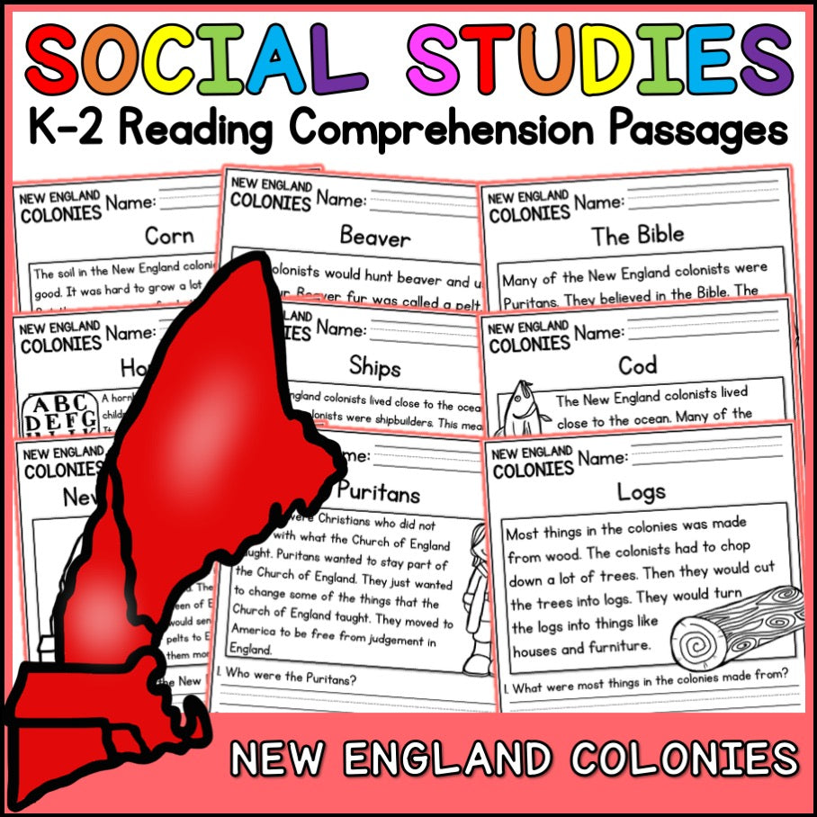 New England Colonies Reading Comprehension Passages + Questions