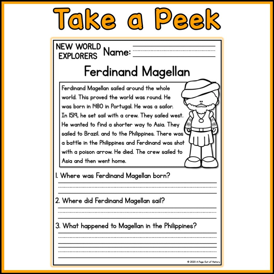 New World Explorers Reading Comprehension Passages + Questions