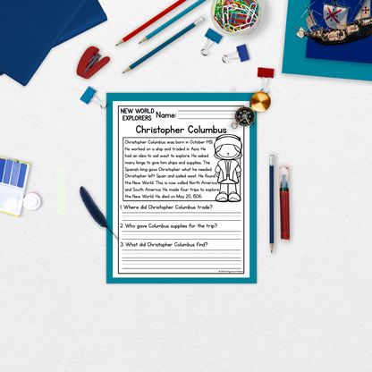 New World Explorers Reading Comprehension Passages + Questions