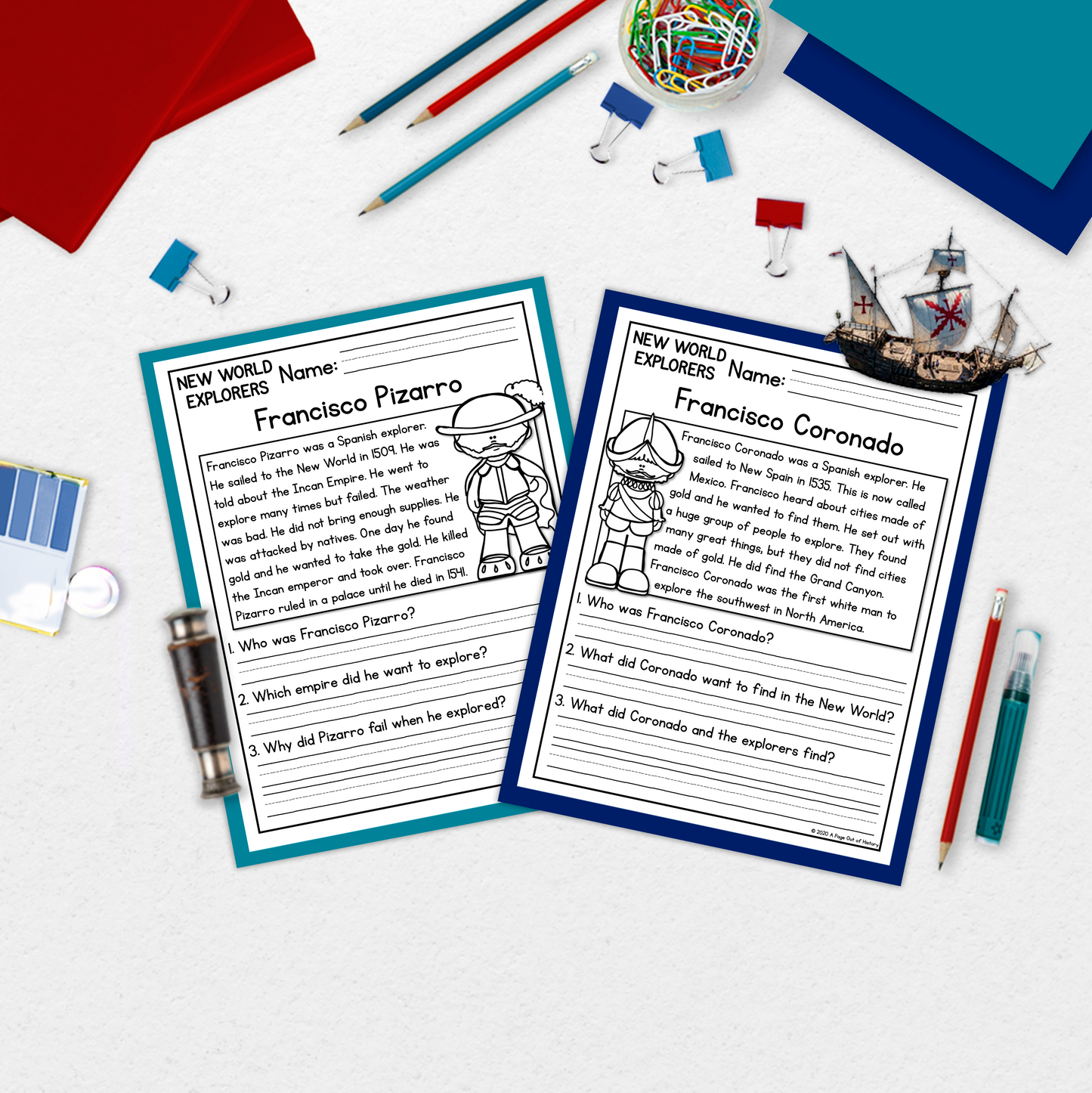 New World Explorers Reading Comprehension Passages + Questions