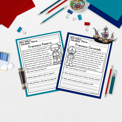 New World Explorers Reading Comprehension Passages + Questions