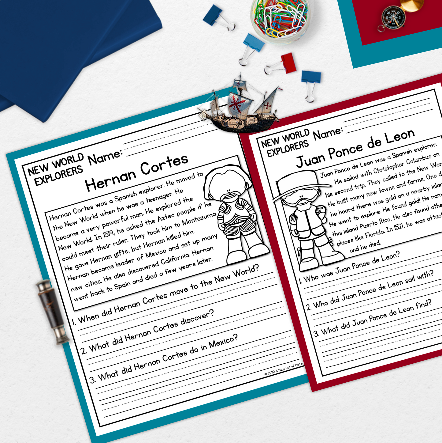 New World Explorers Reading Comprehension Passages + Questions