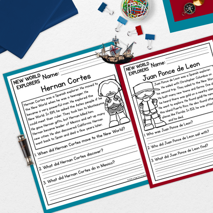 New World Explorers Reading Comprehension Passages + Questions