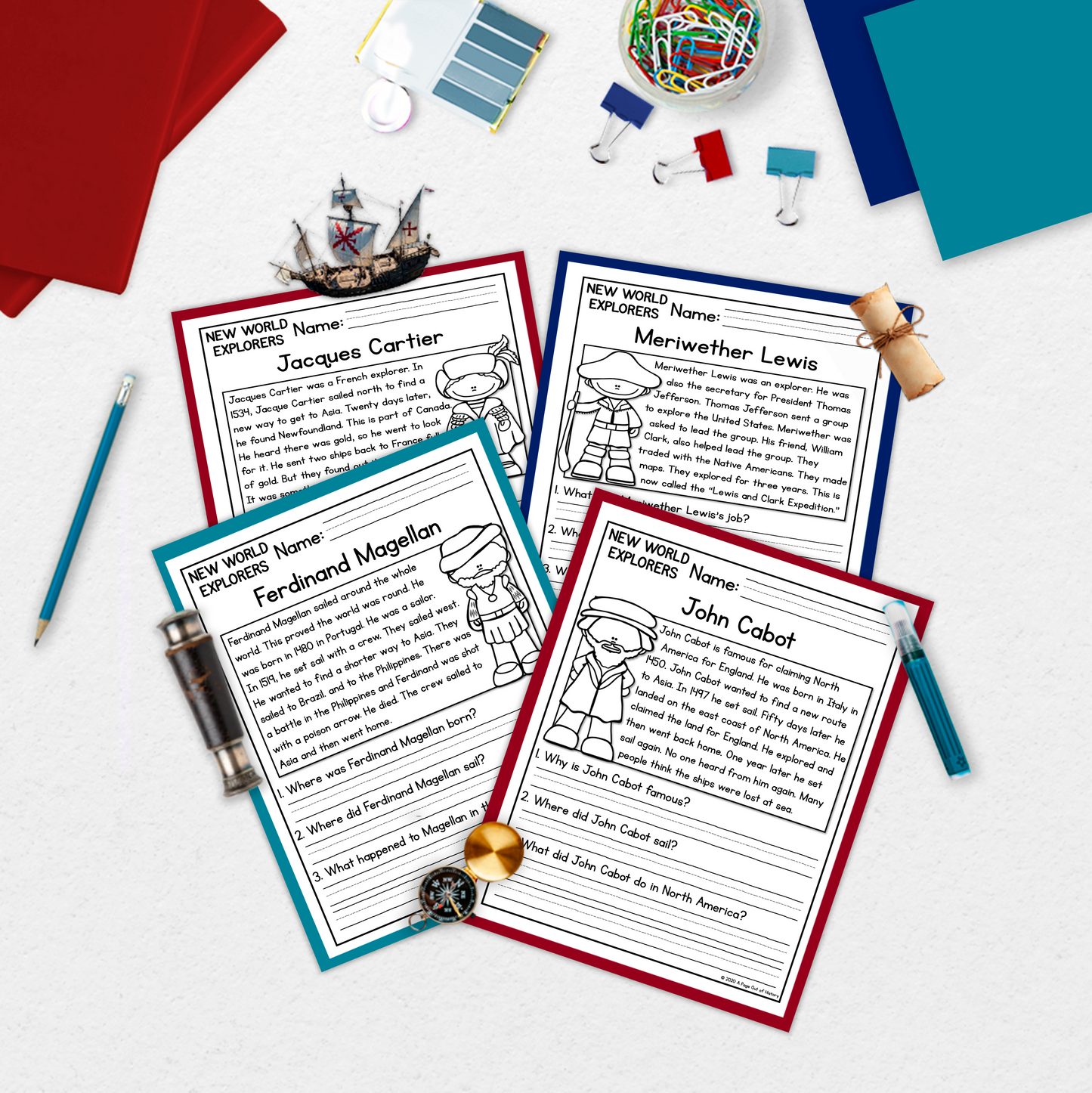 New World Explorers Reading Comprehension Passages + Questions