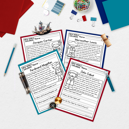 New World Explorers Reading Comprehension Passages + Questions