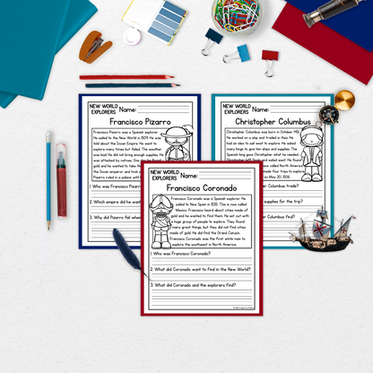New World Explorers Reading Comprehension Passages + Questions