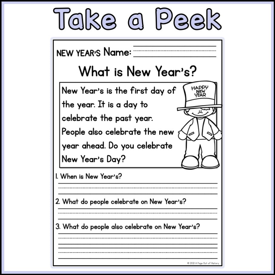 New Year’s Day Reading Comprehension Passages + Questions